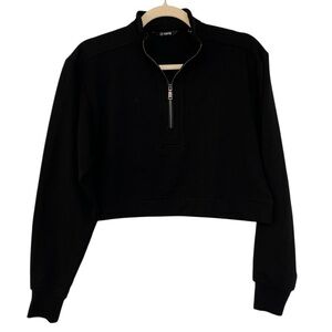Cuts Women’s Crop 1/4 Zip Sweatshirt Black Small Athleisure Casual Sporty Cozy